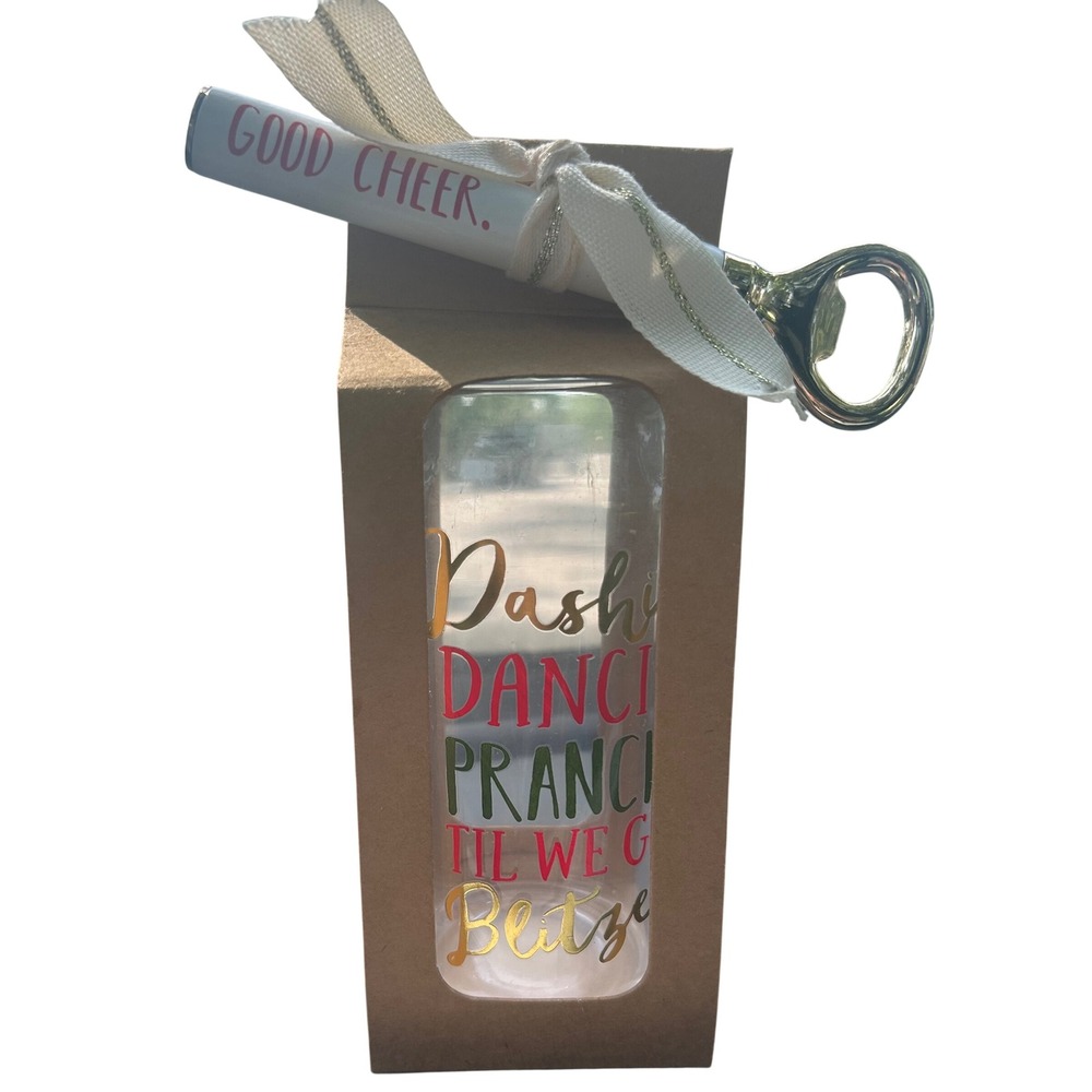 Mud Pie Dashin Beer Glass Set Holiday Pilsner and Good Cheer Bottle Opener NEW